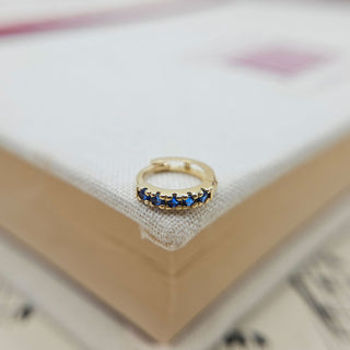 blue cz helix hoop in 9k gold
