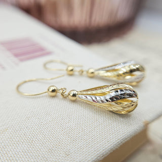 9ct yellow and white gold dangle earrings