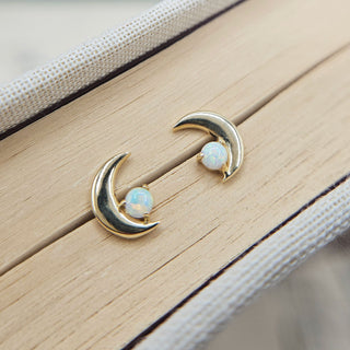 9ct gold moon studs with opal