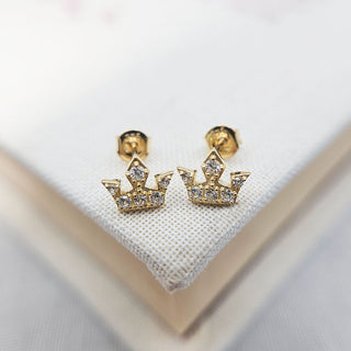 9ct yellow gold crown stud earrings