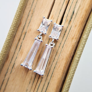 deco style baguette drop earrings in sterling silver