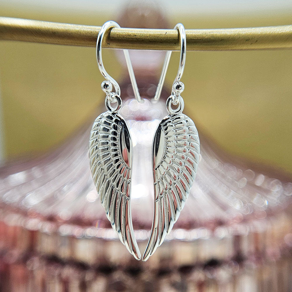 Sterling Silver Angel Wing Drop Earrings Symbolic