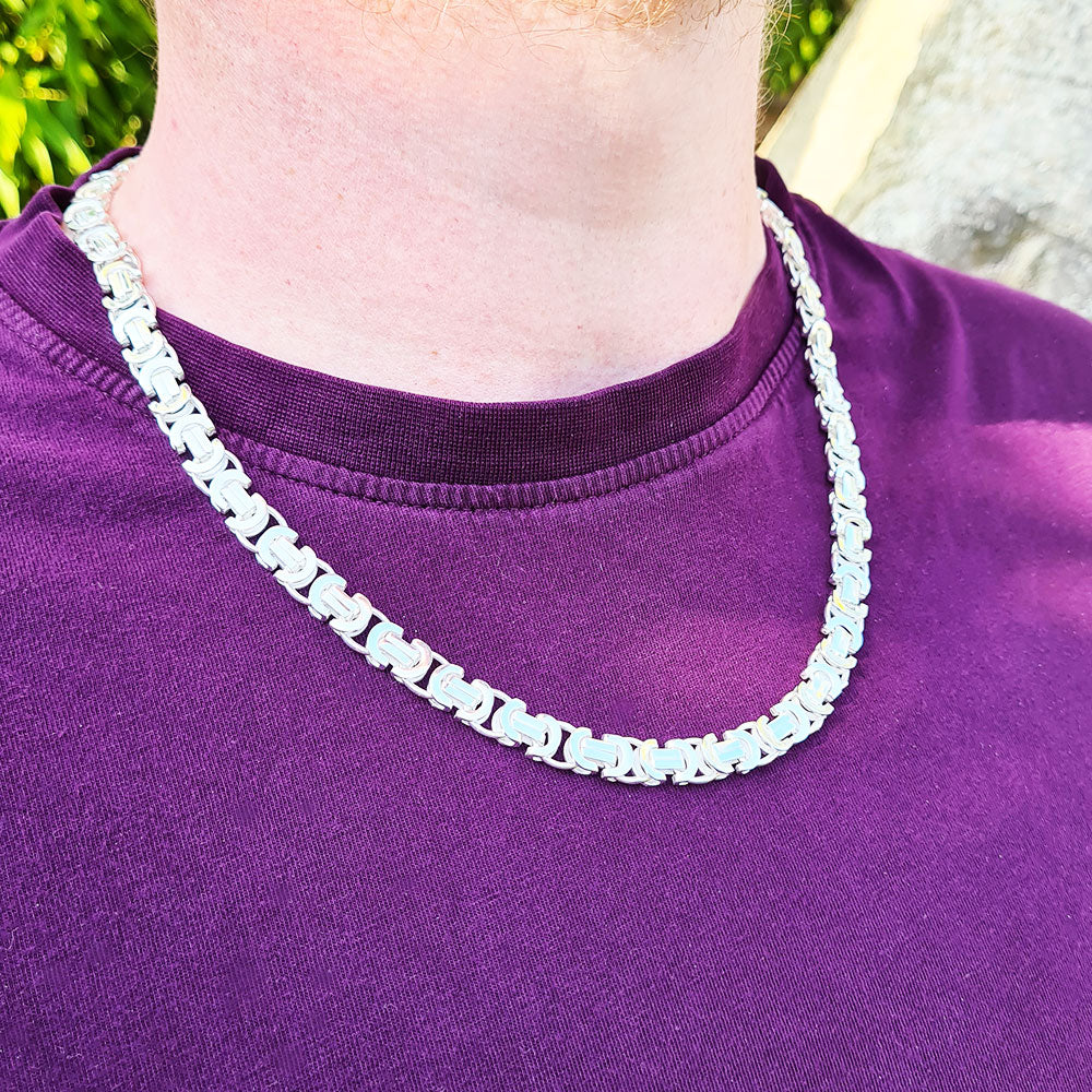 close up of byzantine chain links on necklace