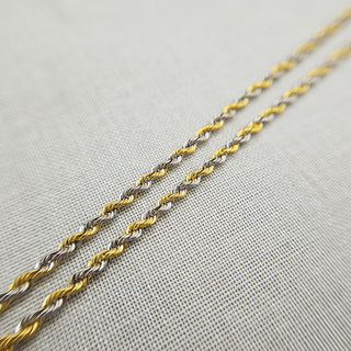 9ct yellow and white gold rope chain necklace