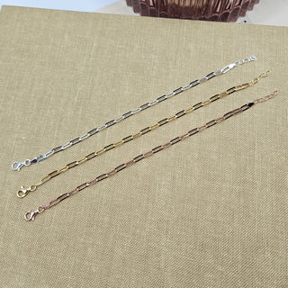 paper clip link bracelet in silver, rose gold and yellow gold