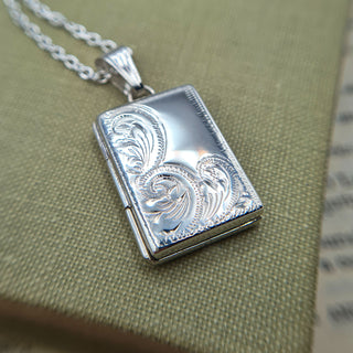 sterling silver rectangular locket pendant and chain