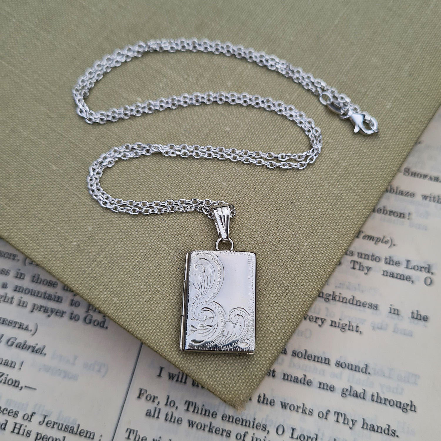 sterling silver rectangular locket pendant and chain