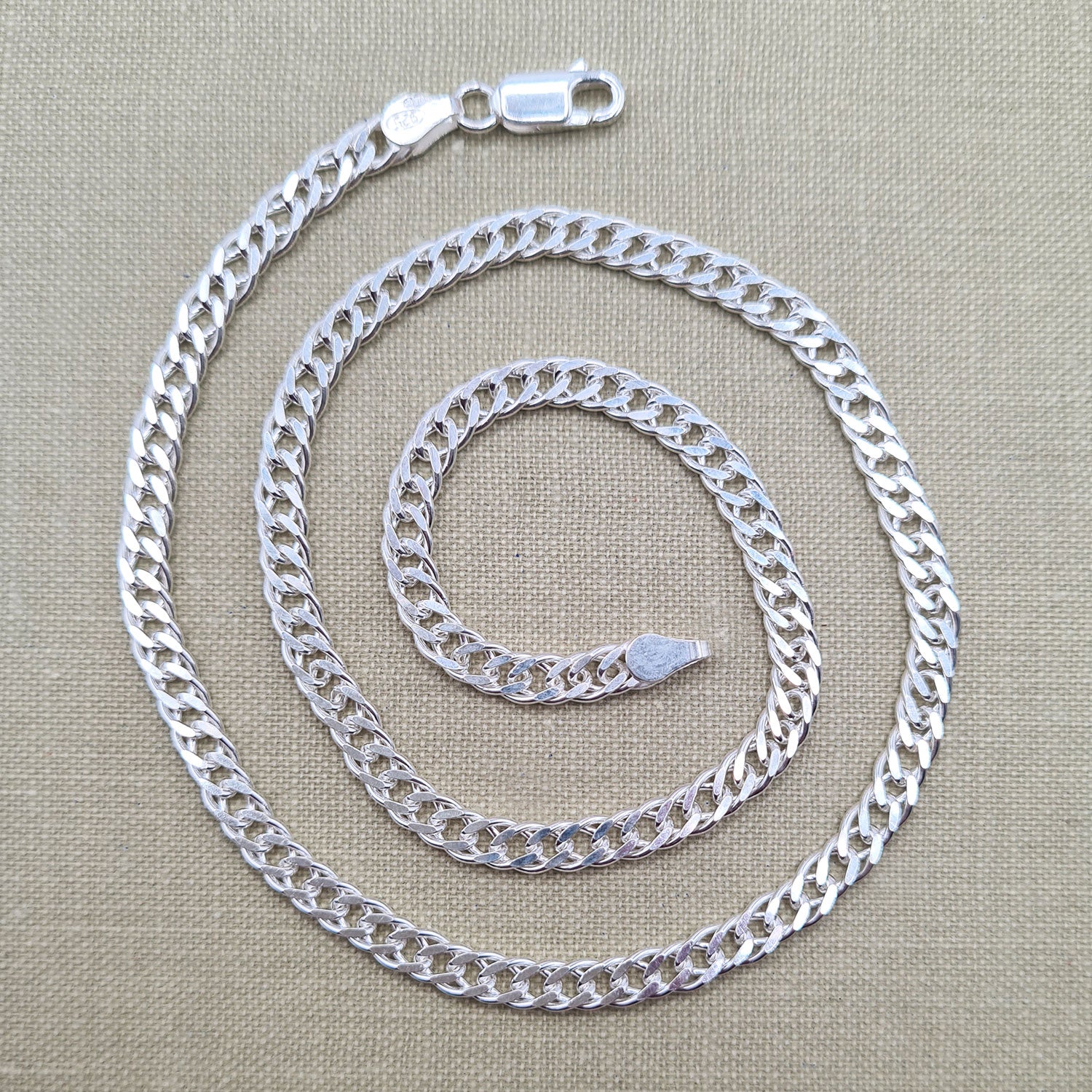 sterling silver 4mm double curb chain necklace