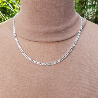 4mm silver double curb chain on neck