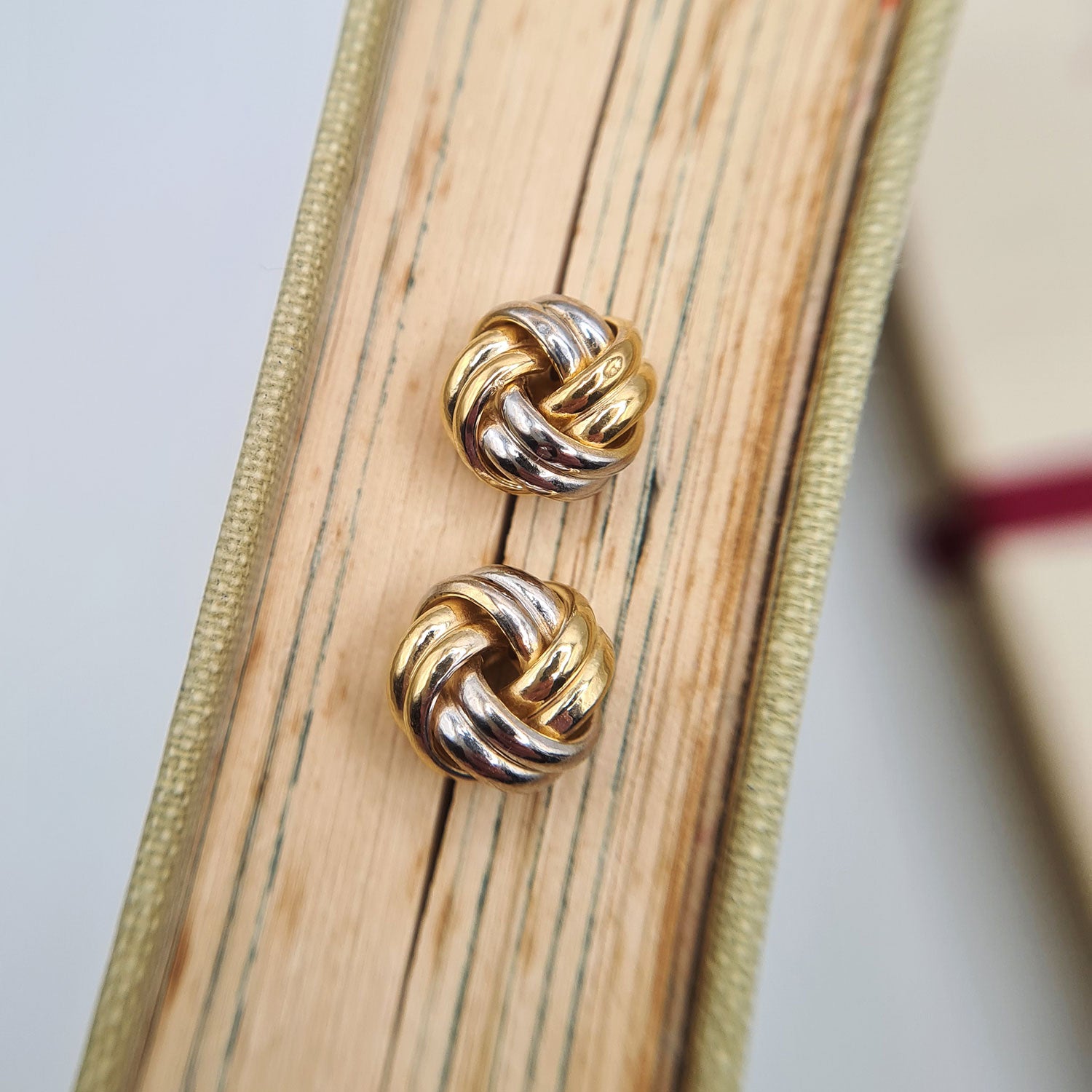 two colour gold knot stud earrings