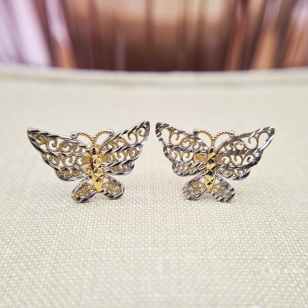 two gold butterfly stud earrings