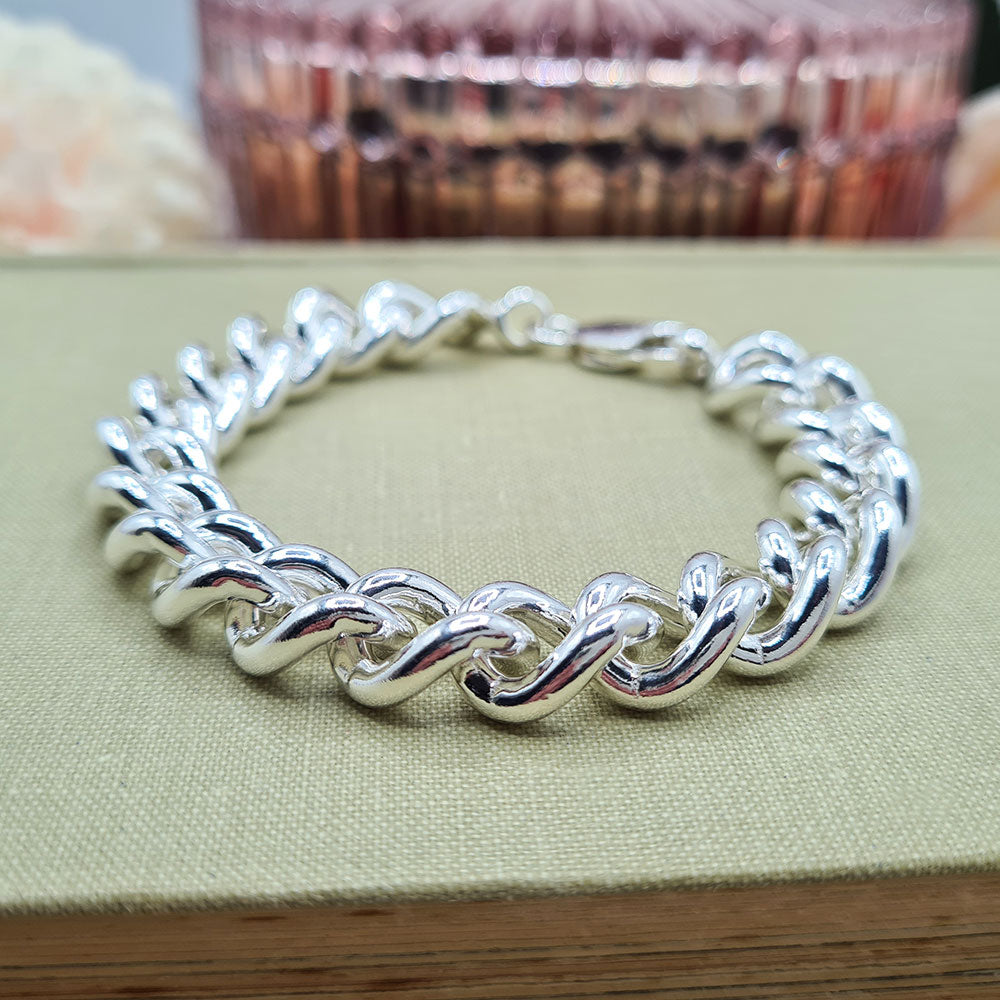 Heavy Men's Sterling Silver Rounded Curb Chain Bracelet 76g