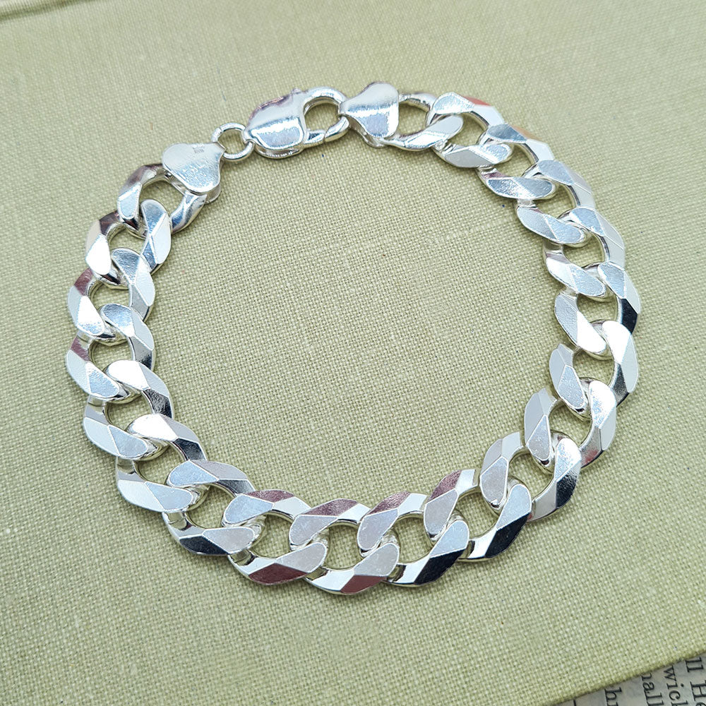 Men's Heavy 11mm Sterling Silver Curb Bracelet Chunky Chain