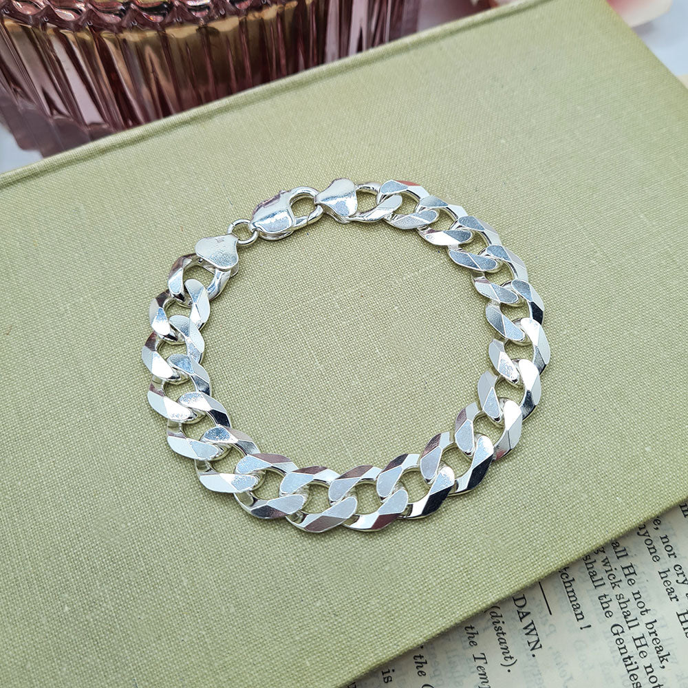 Men's Heavy 11mm Sterling Silver Curb Bracelet Chunky Chain