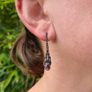 marcasite earrings with real amethyst