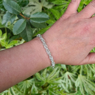 silver bracelet on woman's wrist