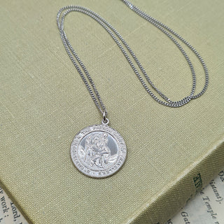 white gold st christopher medal and chain