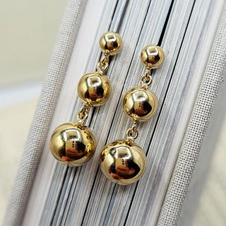 yellow gold 3 ball drop earrings