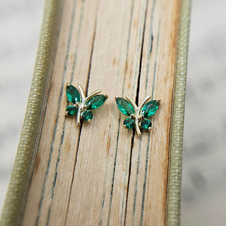 emerald green cz butterfly studs