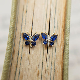 sapphire blue cz butterfly studs