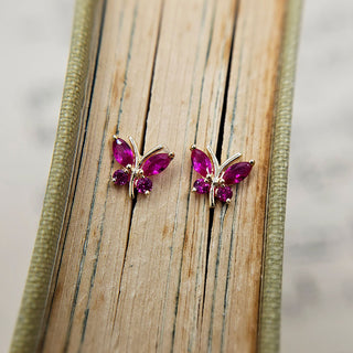 ruby red cz butterfly studs