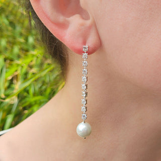 cocktail earrings with cz and pearl