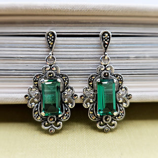 green quartz and marcasite drop earrings