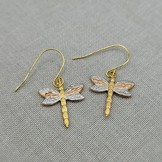 gold dragonfly drop earrings