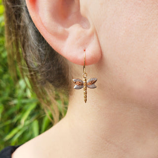 9ct gold dragonfly dangle earrings