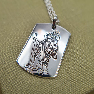 men's St Christopher tag necklace