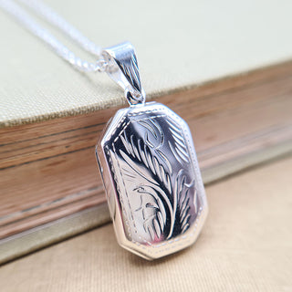 side profile of silver octagonal locket