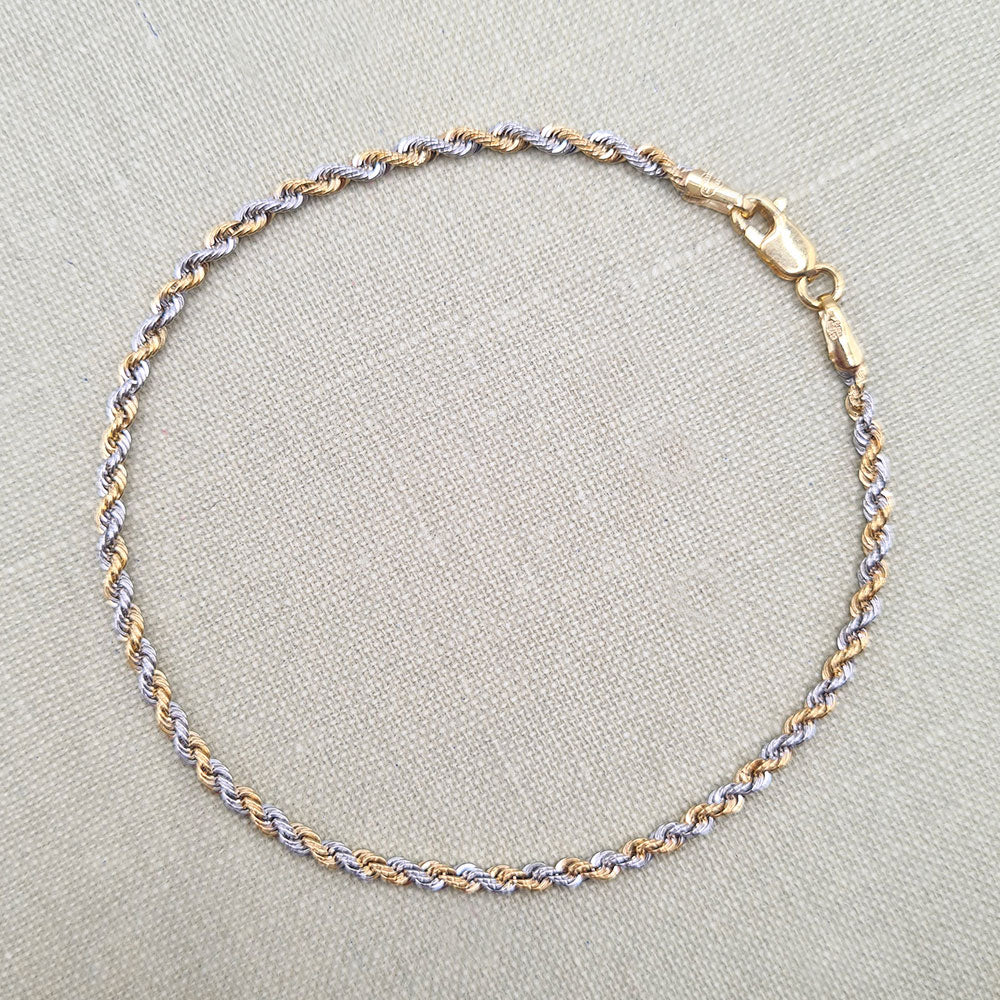 two tone gold rope chain bracelet