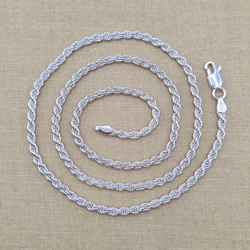 solid sterling silver rope chain necklace
