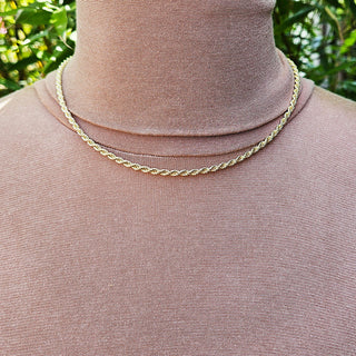 solid gold rope chain being worn