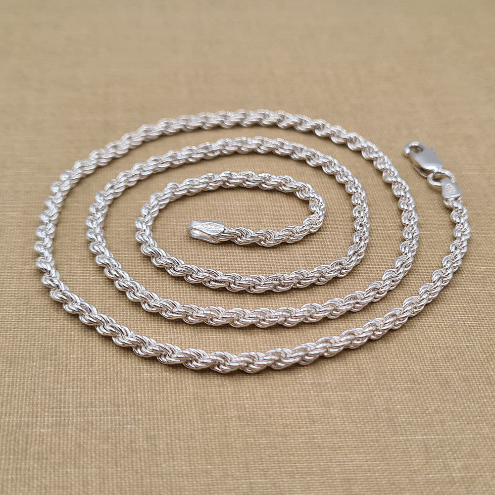 925 silver rope chain with 3mm wide links