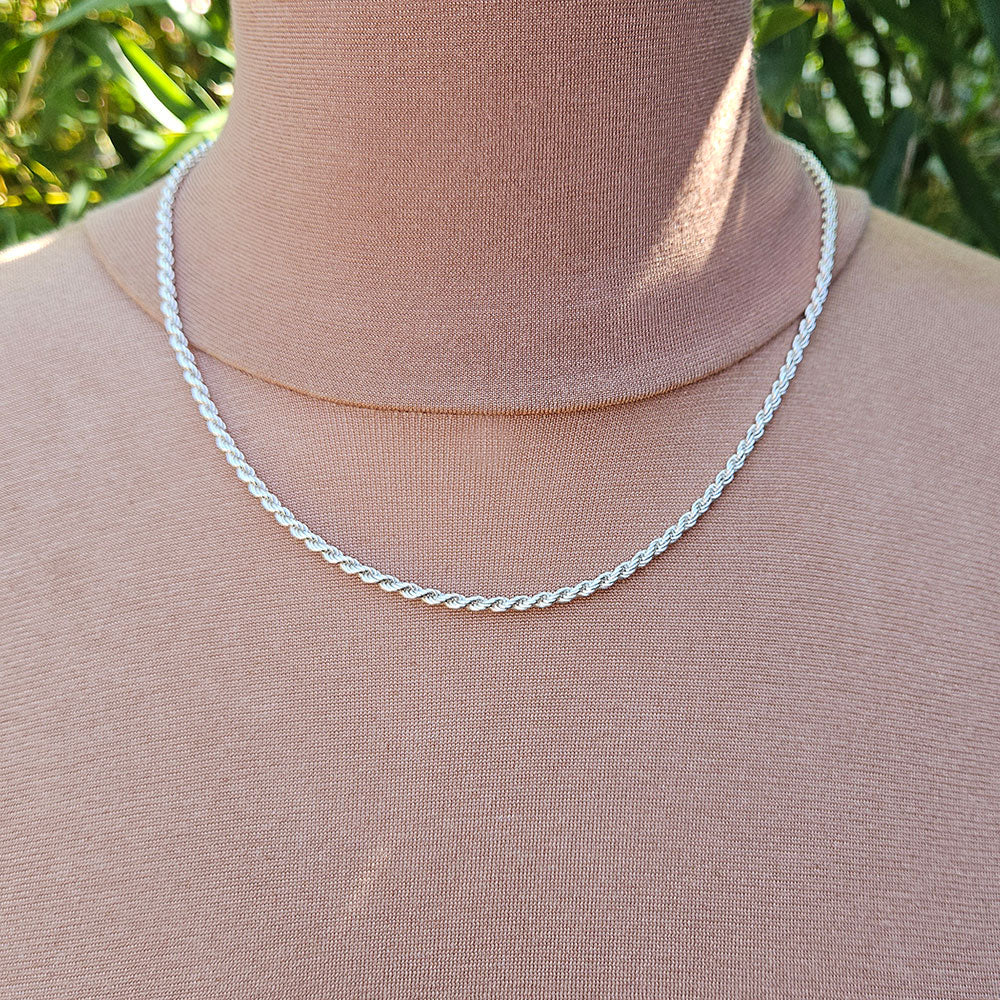 3mm Rope Chain Necklace in Solid Sterling Silver