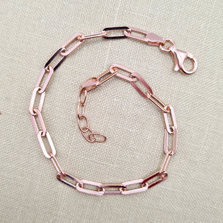 ladies paperclip chain bracelet is rose gold plated silver