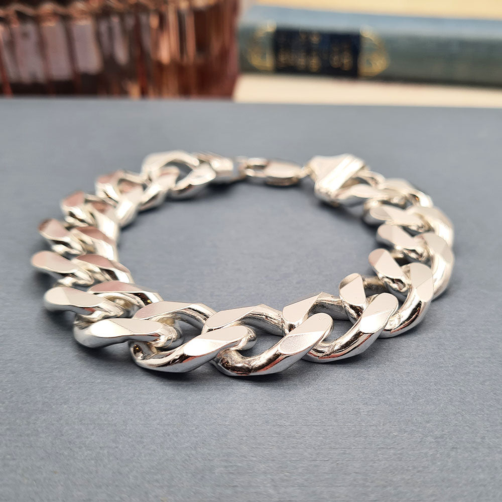 Very Heavy Men's Sterling Silver Curb Bracelet 97g Solid Chain 9