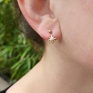 star dangle studs in ladies ear