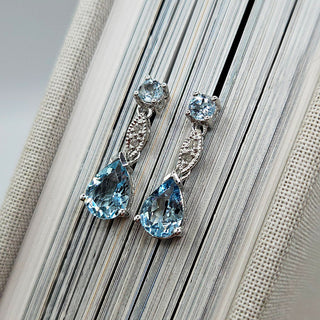 aquamarine and diamond dangle earrings