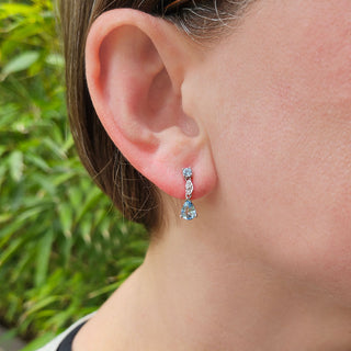 photo of aqumarine dangle earrings in ladies ear