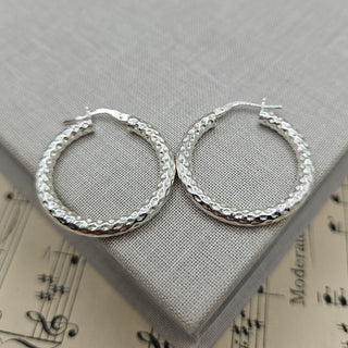 another view of hammeed finish on silver hoops