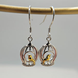 sterling silver bird cage drop earrings