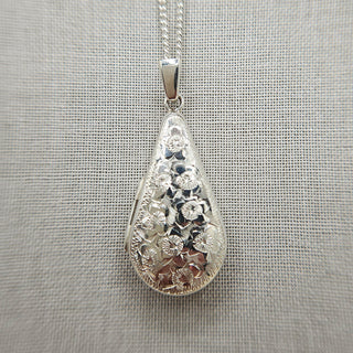 teardrop shaped sterling silver locket and chain necklace