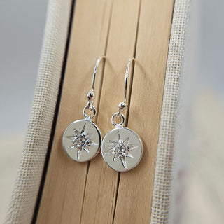 dainty sterling silver disc drop earrings