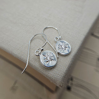 ladies disc dangle earrings in sterling silver