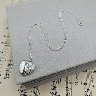 solid silver heart locket and chain necklace