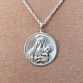 sterling silver madonna and child pendant necklace