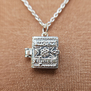 sterling silver Bible charm necklace