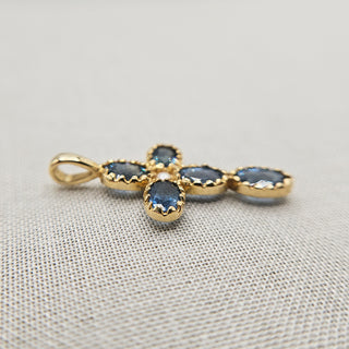 Blue Sapphire & Pearl Cross Pendant